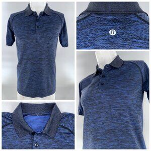 Lululemon Metal Vent Polo Shirt Men S Blue Black Striped Nylon Poly YGI G4-65